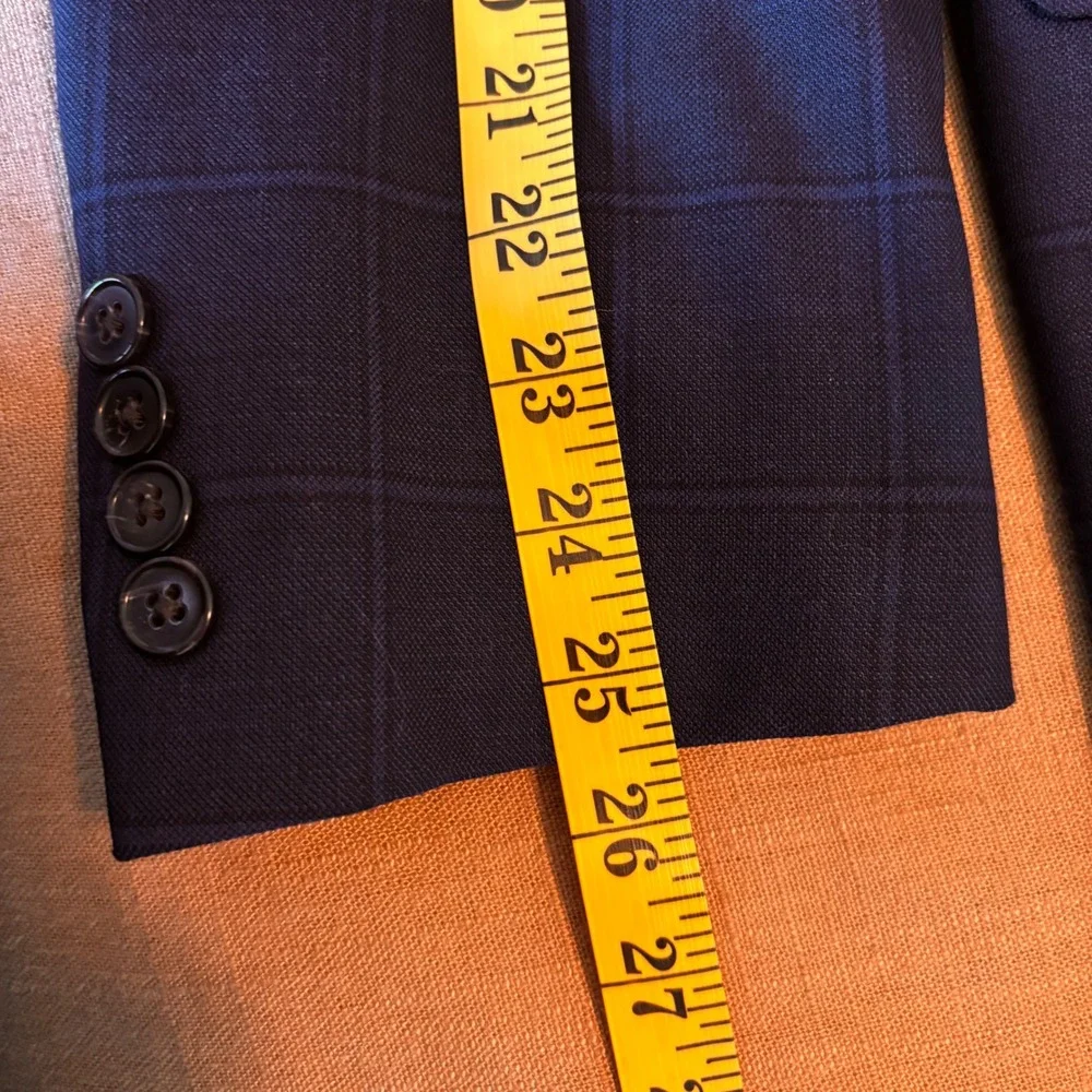 Lauren Ralph Lauren Blazer 50R Wool Blend Navy Blue Windowpane Plaid